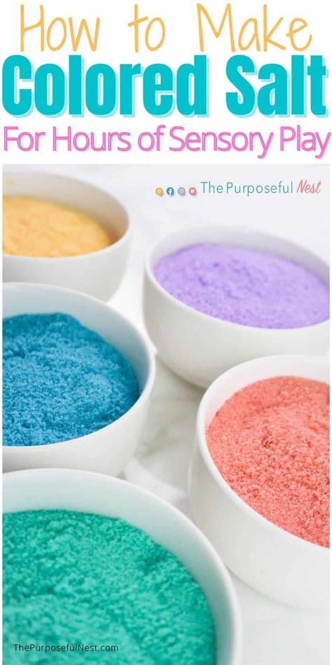 How To Color Salt With Food Coloring, Ice Cream Salt Sensory, Rock Salt Sensory Bin, How To Dye Salt For Sensory Play, How To Color Salt, How To Dye Sand, Letter S Sensory Activities, Salt And Glue Art For Kids, Teaching Colours To Preschoolers