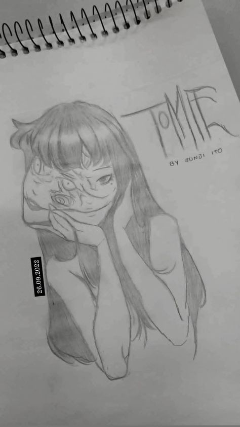 Two Faced Girl Drawing, Tomie Drawings Easy, Tomie Junji Ito Drawings, Tomie Sketch, Tomie Drawing, Diy Drawings, Scary Drawings, Art Pixel, Japanese Horror