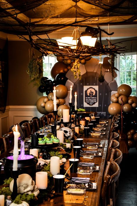 Kara's Party Ideas Witches Apothecary Themed Halloween Party | Kara's Party Ideas Coven Halloween Party, Witchcraft Party Ideas, Witch Theme 40th Birthday, Witches Coven Party, Witch Halloween Party Ideas, Coven Theme Party, Occult Themed Party, Witch Birthday Party Decorations, Witch And Wizard Party Ideas