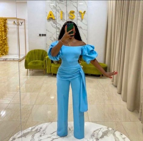 women's flounce Puff sleeve jumpsuit in 2022 | Fashion top outfits, Stylish women fashion, Classy casual outfits Tops For Palazzo Pants Classy Casual, Graduation Clothes Outfits Women, Palazzo Jumpsuit Outfit Classy, Classy Jumpsuit Outfits Casual, Plain Material Styles For Ladies, Convocation Dress Graduation, Two Pieces Trouser And Top, Blue Classy Dress, Jumpsuit Elegant Chic