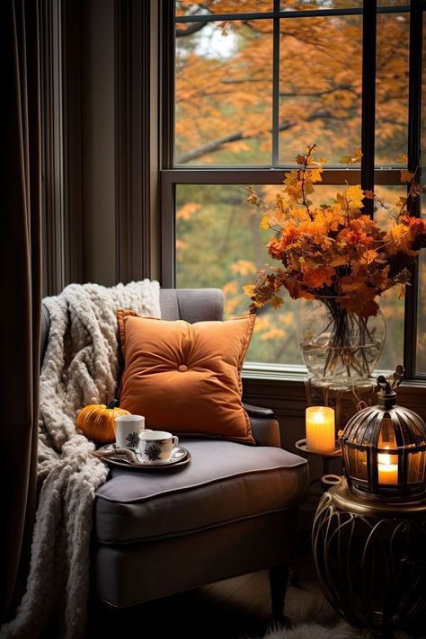 Fall Living Room Aesthetic, Autumn Cottage, Fall Decorating Ideas, Easy Fall Decor, Fall Living Room, Sunday Afternoon, Cozy Nook, House Room, Fall Decorating