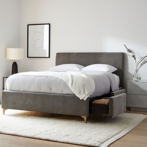 West Elm Storage, Small Apartment Furniture, Modern Upholstered Beds, West Elm Bedding, Bed King, Dark Pewter, Beds And Headboards, Contemporary Bed, Upholstered Storage