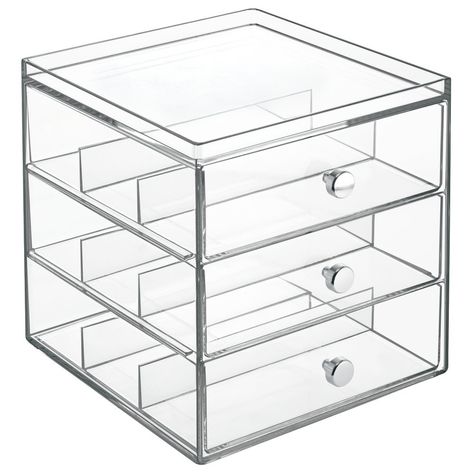 InterDesign Clarity Stacking 3 Drawer Organizer for Eyeglasses, Readers, Sunglasses - Clear: Amazon.co.uk: Kitchen & Home Vanity Organizer, Organization Cart, Desk Organizer Set, Glass Vanity, Modular Storage, Organize Drawers, Drawer Organizer, Chrome Handles, Uk Kitchen