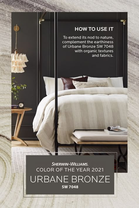 Urbane Bronze Accent Wall, Bronze Accent Wall, Urbane Bronze Sherwin Williams, Bronze Bedroom, Farmhouse Build, Urbane Bronze, Invitation To Create, Urban Bronze, Cozy Contemporary