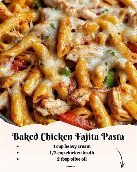 Momy Cooks | This Baked Chicken Fajita Pasta combines all the flavors of classic fajitas in a creamy, cheesy pasta bake | Facebook Creamy Cheesy Pasta, Fajita Pasta, Cheesy Pasta Bake, Chicken Fajita Pasta, Chicken Fajita, Cheesy Pasta, Chicken Dishes Recipes, Chicken Fajitas, Pasta Bake