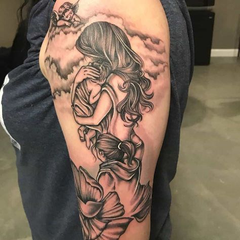 Angel Mom Tattoo, Matching Family Tattoos, Mother Daughter Tattoo, Motherhood Tattoos, Mangas Tattoo, Mom Daughter Tattoos, Daughter Tattoo, Mom Tattoo Designs, Mom Tattoo