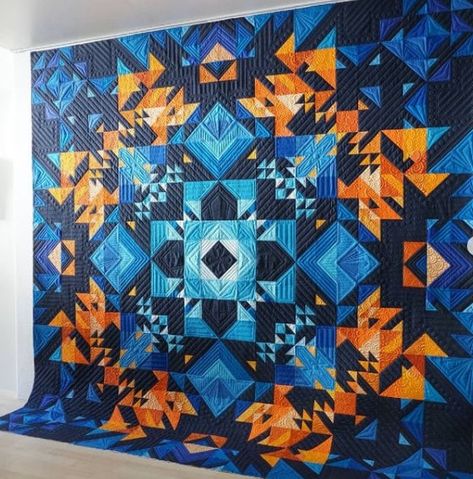 Orange And Blue Quilts, Kira Quilt, Fire Quilt, Judy Niemeyer Quilts, Snowflake Quilt, Quilt Tips, Orange Quilt, Fire Color, Judy Niemeyer