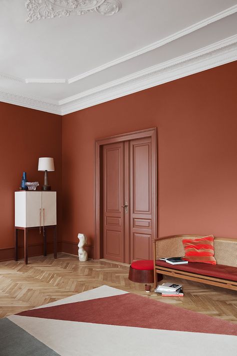 Eclectic Trends | 3 Color Universes 2020 by Norwegian company Jotun - Eclectic Trends Jotun 2020, Dark Orange Paint, Red Hallway, Terracotta Walls, Jotun Lady, Interior Vintage, White Sideboard, Red Wall, Design Websites