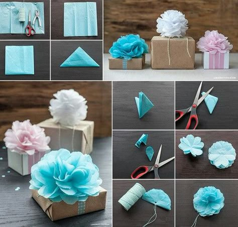 Diy Fleur, Săpunuri Handmade, Paper Pom Pom, Pom Pom Flowers, Diy Pom Poms, Diy Flores, Tissue Paper Pom Poms, Clever Gift, Gift Wrap Ideas