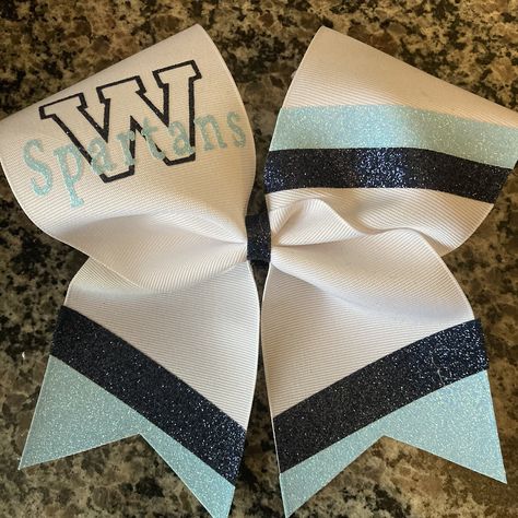 Custom cheer bow in your team colors. Any wording/text/number can be done on upper loop. PRIMARY COLOR IS RIBBON COLOR Disney Cheer Bows, Cheer Bow Ideas, Softball Hair Bows, Senior Cheerleader, Basketball Cheer, Sideline Cheer, Softball Hair, Softball Bow, Custom Cheer Bows