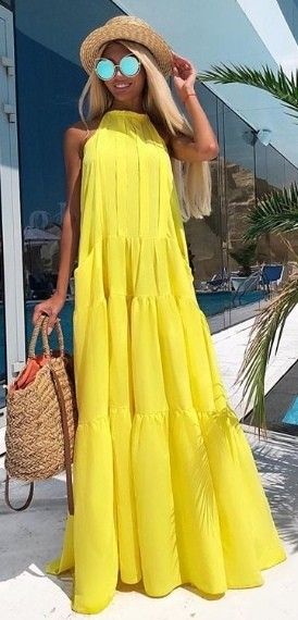 ❤️❤️ Beach Fashion For Women, Sukienki Maksi, Festival Mode, Short Beach Dresses, Mode Kimono, Yellow Maxi Dress, Yellow Maxi, Trending Fashion Outfits, Beach Fashion