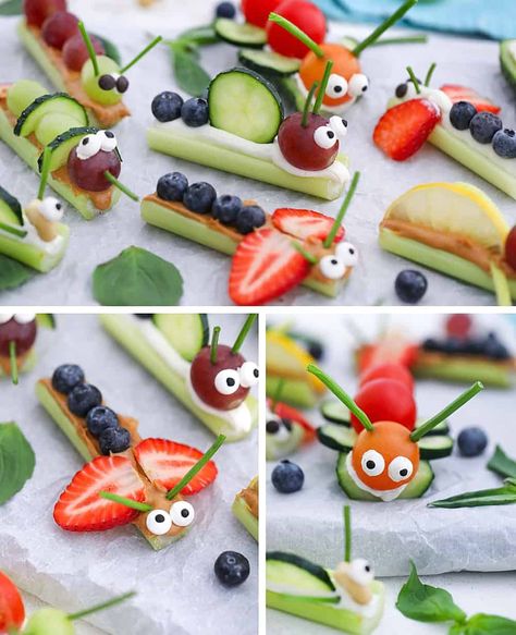 Animal Shaped Foods, Bug Snacks, Cucumber Snacks, Insect Activities, Vegetable Snacks, Fruit And Veggie, Veggie Snacks, Food Art For Kids, Activities For Preschoolers