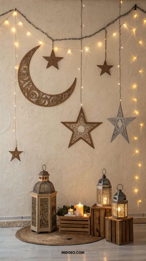 13 Stunning Ramadan Decor Ideas to Brighten Your Home 2 Ramadan Wall Decor, New Year Wishes Messages, Mason Jar Lanterns, Ramadan Kareem Decoration, Prayer Corner, Ramadan Celebration, Ramadan Decor, Ramadan Crafts, Jar Lanterns