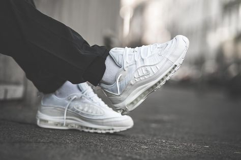 Nike Air Max 98 ‘Triple White’ Air Max 98 Outfit, Mens Outfits Nike, Nike Airmax 98, White Lifestyle, Nike Air Max White, Mens Inspiration, Nike Air Max 98, Air Max 98, Outfit Women