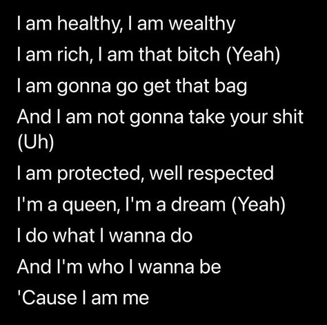 I Am Healthy I Am Wealthy I Am Rich Song, Actress Affirmations, Singer Affirmations, Fame Affirmations, Future Actress, Baddie Mindset, Body Affirmations, I Am Me, I Am Rich