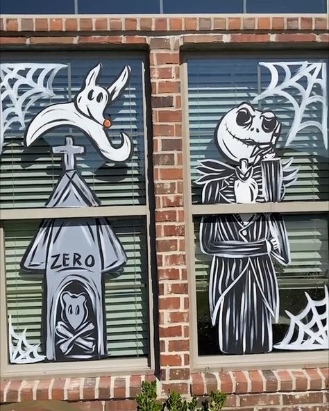 Halloween window painting | I need these spooktacular windows! (victoriasisco23 on tiktok!) | By Goodful Painting Windows For Halloween, Store Window Decoration, Halloween Chalk Pen Window, October Window Display, Halloween Painted Window Ideas, Halloween Door Painting Ideas, Halloween Window Display Paint, Halloween Window Chalk Art, Window Halloween Painting