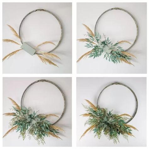 Fall Funky Junk Wreath! | Hometalk Metal Ring Wreath Front Door, Wreath Wedding Decor, Floral Rings Decor, Metal Ring Wreath Boho, Faux Pampas Grass Wreath, Floral Ring Wreath, Christmas Wreath Ring, Metal Ring Diy Decor, Fall Wreath Making Party