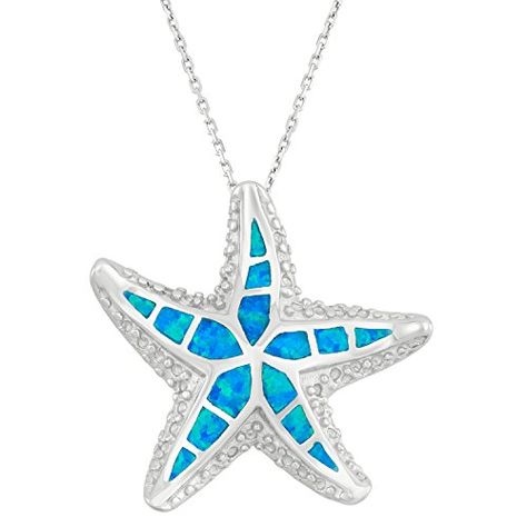 Sterling Silver Created Blue Opal Designed Starfish Pendant with 18 Chain *** You can get additional details at the image link.(This is an Amazon affiliate link and I receive a commission for the sales) Necklaces Blue, Sterling Silver Charm Necklace, Blue Pendant Necklace, Blue Opal Necklace, Starfish Pendant, Starfish Necklace, Nautical Jewelry, Blue Pendant, Sterling Silver Chain Necklace