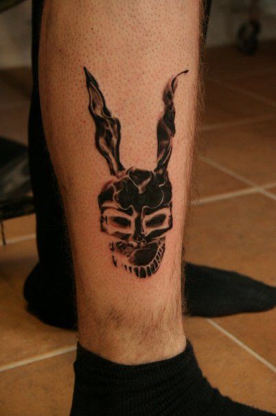 Donnie Darko Tattoo, Simple Tats, Tattoo On Leg, Rabbit Tattoo, Light Tattoo, Movie Tattoos, Type Tattoo, Rabbit Tattoos, Donnie Darko