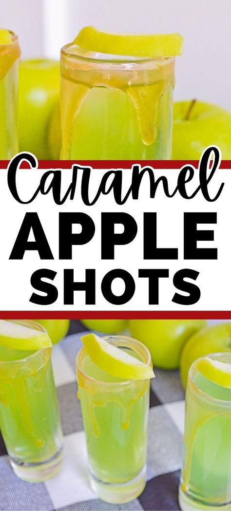 A tasty vodka shot recipe full of Fall flavors! Fall Shots Alcohol Drink Recipes, Caramel Vodka Apple Cider, Carmel Vodka, Caramel Apple Shots, Vodka Apple Cider, Mixed Drinks Alcohol Recipes, Green Apple Vodka, Apple Shots, Shots Alcohol Recipes