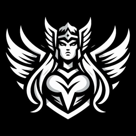 Valkyrie logo design | Premium Vector #Freepik #vector #god #sport #design #ancient Cool Logo Design Creative, God Logo Design, Valkyrie Logo, Vikings Design, Valkyrie Art, God Logo, Warriors Logo, Skull Icon, Warrior Logo