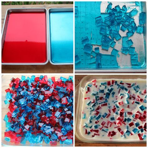 The Food Librarian: 4th of July Patriotic Broken Glass Jello Cocktail Party Planning, Broken Glass Jello, Glass Jello, Jello Mold Recipes, Jello Dessert Recipes, Fried Cod, Jello Salads, Gelatin Recipes, Patriotic Food