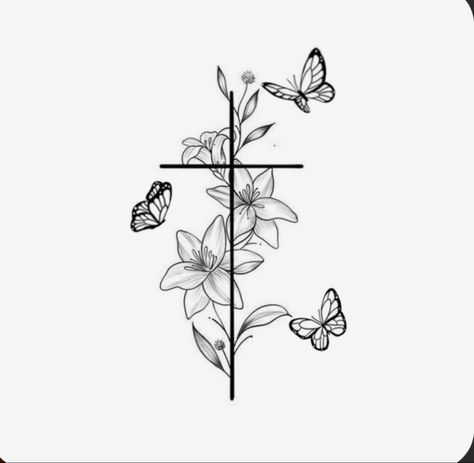 Tattoos For Guys Cross, Rose Cross Tattoo, Christian Tattoos Small, Butterfly Tattoo Design, Simple Cross Tattoo, Fineline Tattoos, Biblical Tattoos, Bible Tattoos, 16 Tattoo