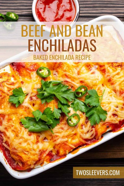 If you're craving a savory, cheesy, and easy-to-make Mexican-inspired meal, you're going to love these Beef and Bean Enchiladas! Beef And Refried Bean Enchiladas, Easy Beef And Bean Enchiladas, Beef Bean Enchiladas, Enchiladas Beef And Bean, Beef And Bean Enchiladas With Red Sauce, Beef And Bean Enchiladas, Soft Tortillas, Easy Beef Enchiladas, Black Bean Enchiladas