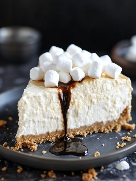 Marshmallow Whip Cheesecake   𝗜𝗻𝗴𝗿𝗲𝗱𝗶𝗲𝗻𝘁𝘀 😋  For the Crust: 1 1/2 cups graham cracker crumbs 1/4 cup sugar 1/2 cup melted butter For the Cheesecake Filling: 16 oz cream cheese, softened 1/2 cup sugar 1 tsp vanilla extract 1 cup marshmallow fluff 1 cup heavy whipping cream For the Topping: 1 cup mini marshmallows 1/2 cup melted chocolate chips (optional) Marshmallow Fluff Cheesecake, Cheesecake With Marshmallow Fluff, Marshmallow Whip Cheesecake, Toasted Marshmallow No Bake Cheesecake, Marshmallow Whip Cheesecake Heaven, Marshmallow Cheesecake, Smores Cheesecake Cheesecake Factory, Strawberry Swirl Cheesecake, Chocolate Strawberry Cheesecake