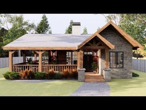 Small Cottage With Garage, Retirement Cottage House Plans, Small Lake Cottage Plans, Small House With Garage, Rustic House Decor Ideas, Cottage House Design, Small House Ideas, Small Country House, Small Prefab Cabins