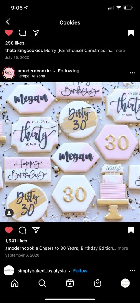 Royal Icing Cookies Recipe, 30th Birthday Themes, 60th Birthday Party Decorations, Happy Birthday Cookie, Cookies Theme, Pink Cookies, 30th Birthday Decorations, Iced Sugar Cookies, Birthday Cheers