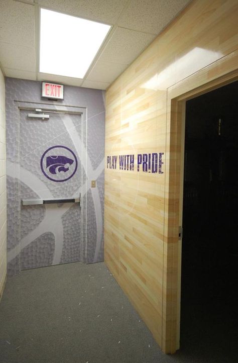 Kansas State - Locker Room Basketball Locker Room Ideas, College Locker Room, Basketball Locker Room, College Locker Room Design, Locker Room Design Sports, Team Locker Room, Sport Locker Room, Locker Room Wall Graphics, Nba Locker Room