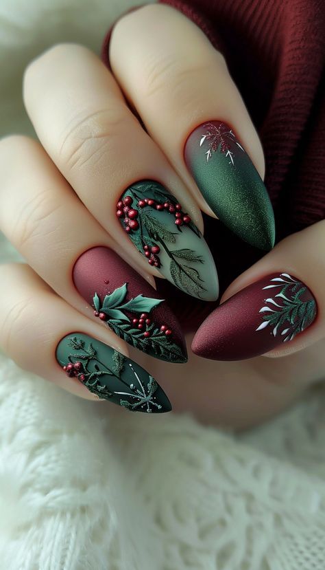 Nail Art Themes, Octoberfest Nails, Nail Art Christmas Designs, Folklore Nails, Winter Inspired Nails, Party Nails Designs, Christmas Naildesign, Christmas Nails Inspiration, Mint Green Nails