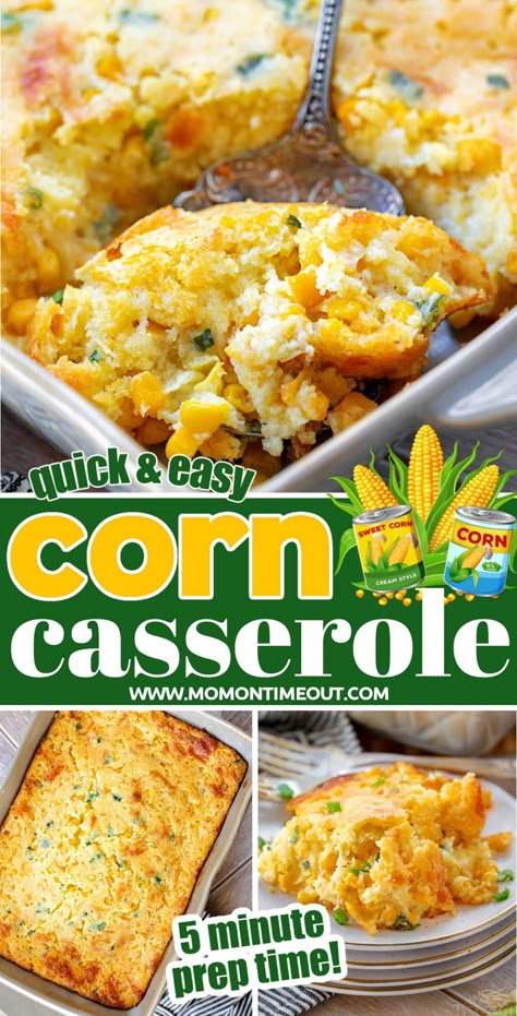 Corn Casserole Corn Casserole Bites, Warm Corn Side Dish, Soft Side Dishes, Thanksgiving Side Vegetables, Corn Casserole With Green Chilis, Corn And Broccoli Casserole, Southwest Corn Casserole, Vegetable Cornbread, Thanksgiving Dishes Recipes