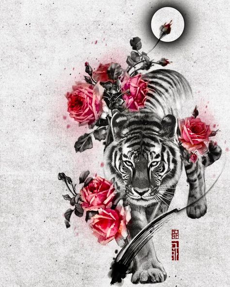 Asian Tattoo Art, Asian Tattoo Ideas, Tattoo Chinese, Unique Half Sleeve Tattoos, Chinese Tiger, Turtle Tattoo Designs, Virgo Art, Hip Thigh Tattoos, Tiger Artwork