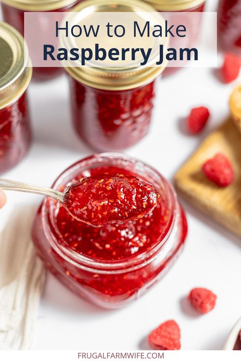 Easy Raspberry Jam Recipe - The Frugal Farm Wife Raspberry Preserves Recipe, Raspberry Jam Recipe, Homemade Raspberry Jam, Sugar Free Jam, Farm Wife, Jam Recipes Homemade, Raspberry Preserves, Freezer Jam, Blackberry Jam