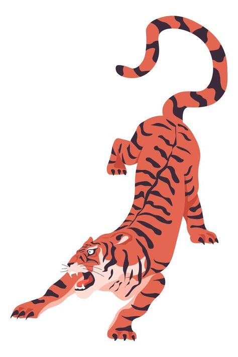 Bengal tiger ready to attack or hunt pose vector Dynamic Tiger Poses, Tiger Pose Reference, Tiger Poses, Tiger Hunting, Tiger Attack, Cool Tattoo Drawings, Tiger Drawing, Vector Typography, Animal Reference