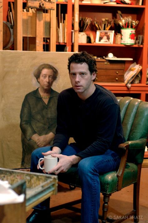 Jacob Collins at his awesome Atelier. Jacob Collins, Portrait Quotes, Painters Studio, Classical Realism, Artist Studios, Artists Studio, Environmental Portraits, Painting Studio, Realism Art