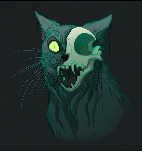 Undead Cat Art, Zombie Cat Art, Monster Cat Art, Evil Cat Art, Cat Horror Art, Evil Cat Drawing, Creepy Cat Drawing, Scary Cat Drawing, Spooky Cat Drawing