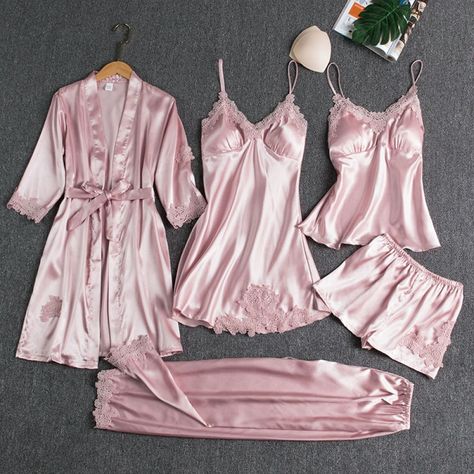 ecd62de20ea67e1c2d933d311b08178adesc44604794ri Flirty Pajamas, Kimono Lingerie, Silk Pajamas Women, Pyjama Satin, Belted Robe, Satin Sleepwear, Silk Pajama Set, Cami Set, Satin Pyjama Set