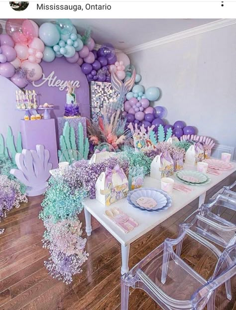 Mermaid Decorations, Mermaid Themed Birthday Party, Ariel Birthday Party, Ariel Party, Deco Ballon, Mermaid Birthday Party Decorations, Mermaid Theme Birthday Party, Ariel Birthday, 5th Birthday Party Ideas