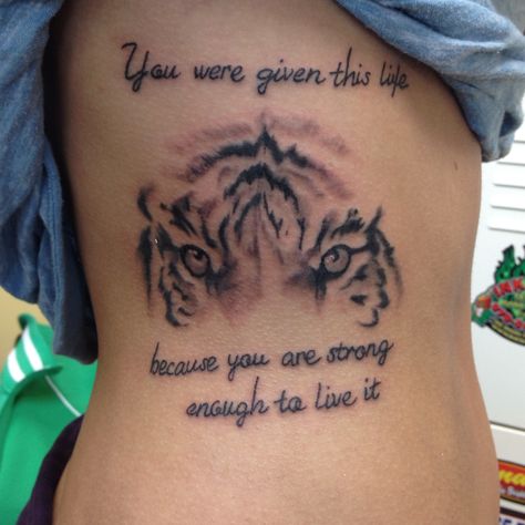 "You were given this life because you are strong enough to live it" - Wouldn't get this tattoo'd to my body, but I would write it in my mind and on my heart for remembering always! Rib Tattoos For Women Quotes, Tati Moons, Ribs Quotes, Music Quote Tattoos, Rib Tattoo Quotes, Forearm Tattoo Quotes, Tattoo Quotes About Strength, Tattoo Quotes About Life, Rib Tattoos For Women