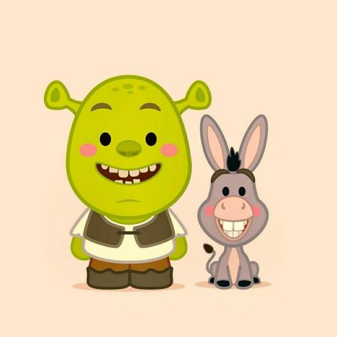 Shrek Cartoon Drawing, Cute Shrek, Shrek Canvas Painting, Shrek Painting Ideas, Shrek Baby, Shrek Illustration, Shrek Drawing, Donkey Drawing, Happy 20th Anniversary