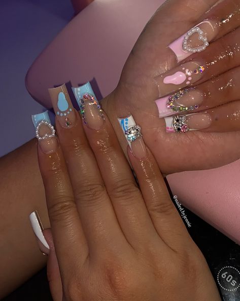 Gender reveal freestyle👶🏻🩵💕 . . . Dm to book!💖 @nailed.byjennie #longnails #genderrevealnails #babyshowernails #blingnails #frenchnails #nailart #nailsofinstagram #viralnails #viralpost #nailsofinstagram #fresnonails #fresnonailtech #explorepage Gender Reveal Nails Ideas, Gender Reveal Nails, Baby Shower Nails, Bling Nails, Viral Post, Nails Ideas, Nail Tech, French Nails, Gender Reveal