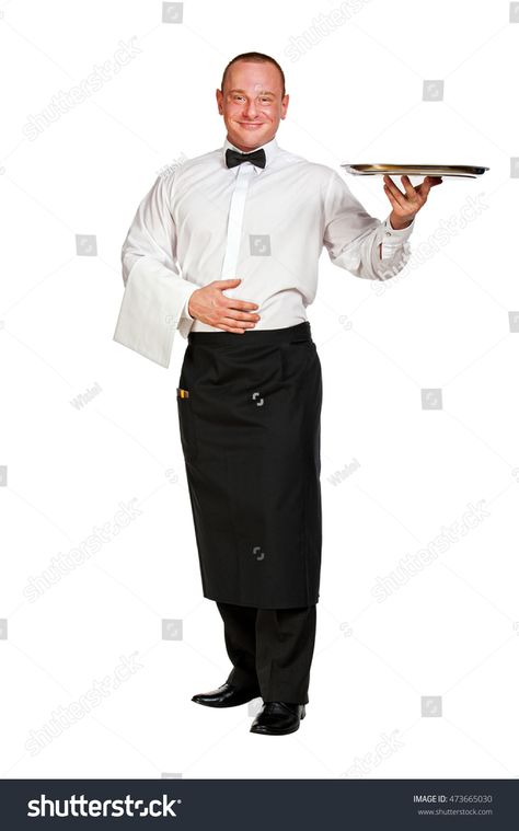 Waiter with tray over white background. Waiter Pose, Suit Drawing, Action Pose Reference, Men Model, Action Poses, Pose Reference, White Background, Photo Image, Royalty Free Stock Photos