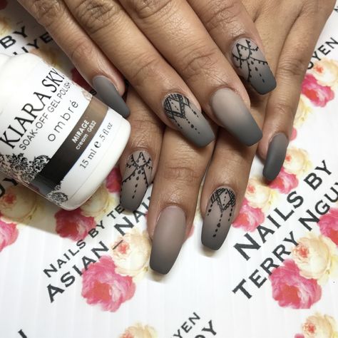 Gel Nail Designs Matte, Matte Grey Nail Designs, Mat Gel Nails, Trendy Nails Ombre, Boho Nail Designs, Boho Nail Ideas, Matte Ombre Nails, Trendy Nails Matte, Matte Nail Art Designs