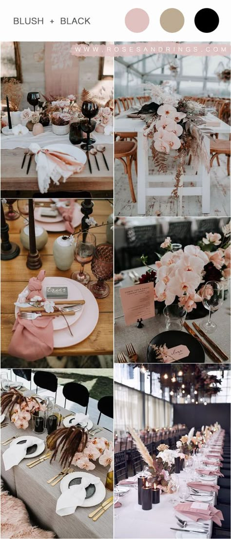 Blush And Black Wedding, Blush Pink And Black Wedding, Black And Pink Wedding, Wedding Styles Themes, Colour Wedding, Beauty Plan, Debut Ideas, Wedding Color Ideas, Colored Wedding Dress