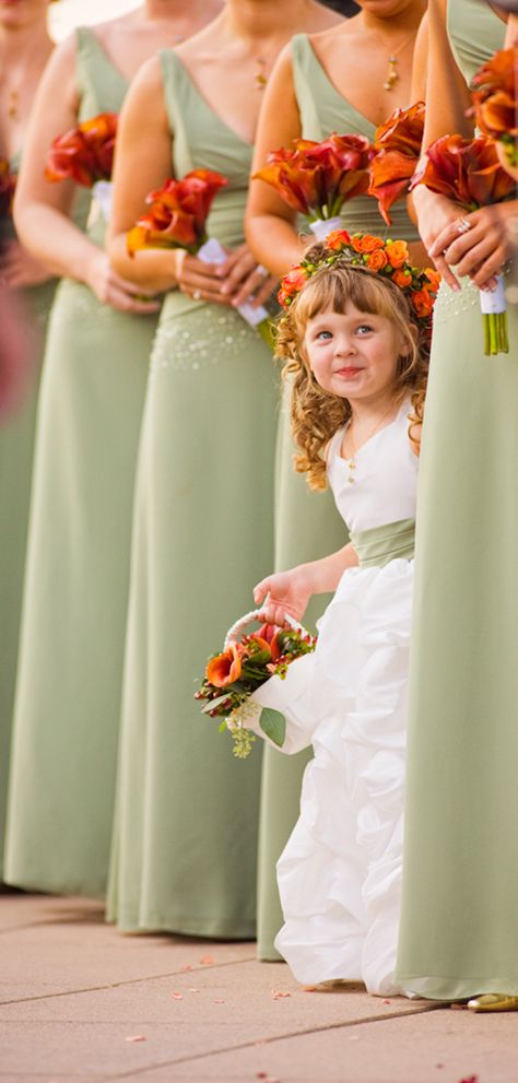 The colour of the walls at the venue...look how well the green sets off autumn colours!    photo by Jeffrey and Julia Woods Sage Green And Burnt Orange Wedding Bridesmaid Dress, Sage Green And Orange Bridesmaid Dresses, Sage Green Orange Wedding, Sage Green Burnt Orange Wedding, Sage And Burnt Orange Wedding, Sage Green And Orange Wedding, Sage Green And Burnt Orange Wedding, Burnt Orange And Sage Green Wedding, Orange Green Wedding