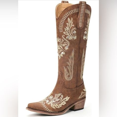 0001222 Cowboy Boots for Women - Wide Calf Knee High Cowgirl Boots Knee High Cowgirl Boots, High Cowgirl Boots, Cowboy Boots For Women, Classic Embroidery, Brown Cowboy Boots, Country Boots, Brown Leather Loafers, Cowboy Boots Women, Wide Calf