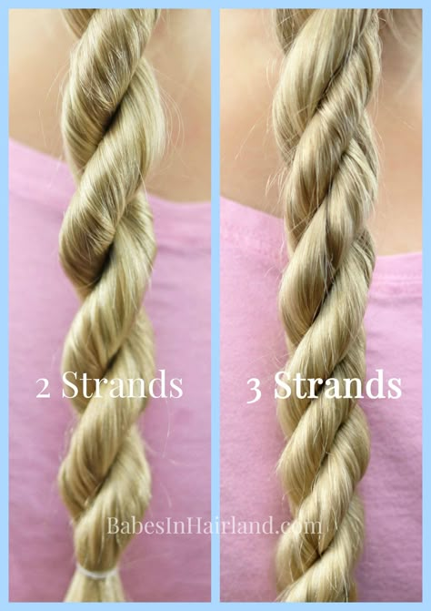 Try a TRIPLE TWIST for a quick back-to-school style. 3 Twists hold up great and are perfect for sports too! BabesInHairland.com #twist #hair #hairstyle #tripletwist #ropetwist #ropebraid Smart Hairstyles, Hair Braid Designs, 3 Strand Twist, Rope Braids, Twist Box Braids, Easy Hairstyles For Kids, Twisted Hair, Hair Twists, Twist Ponytail